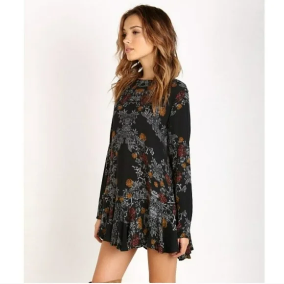 Free People Smooth Talker Tunic Raven Floral Open Back Dress - Picture 2 of 6